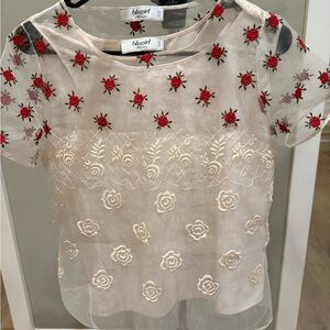 Women's Sheer Floral Top - Red and Cream